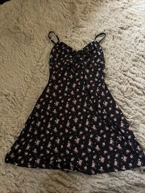 Black Floral Slip Dress with Pink Rose Print
